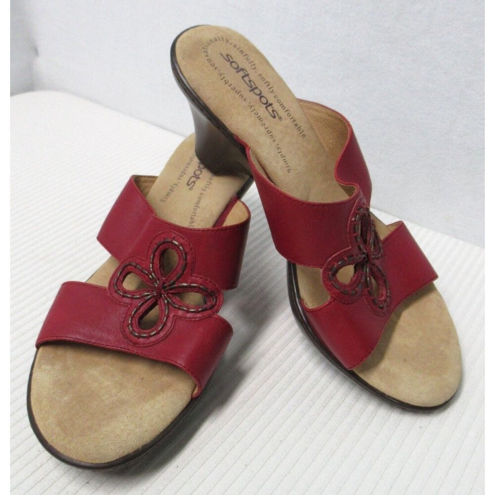 Softspots Red Sandals with Decorative Buckles and Cushioned Footbed